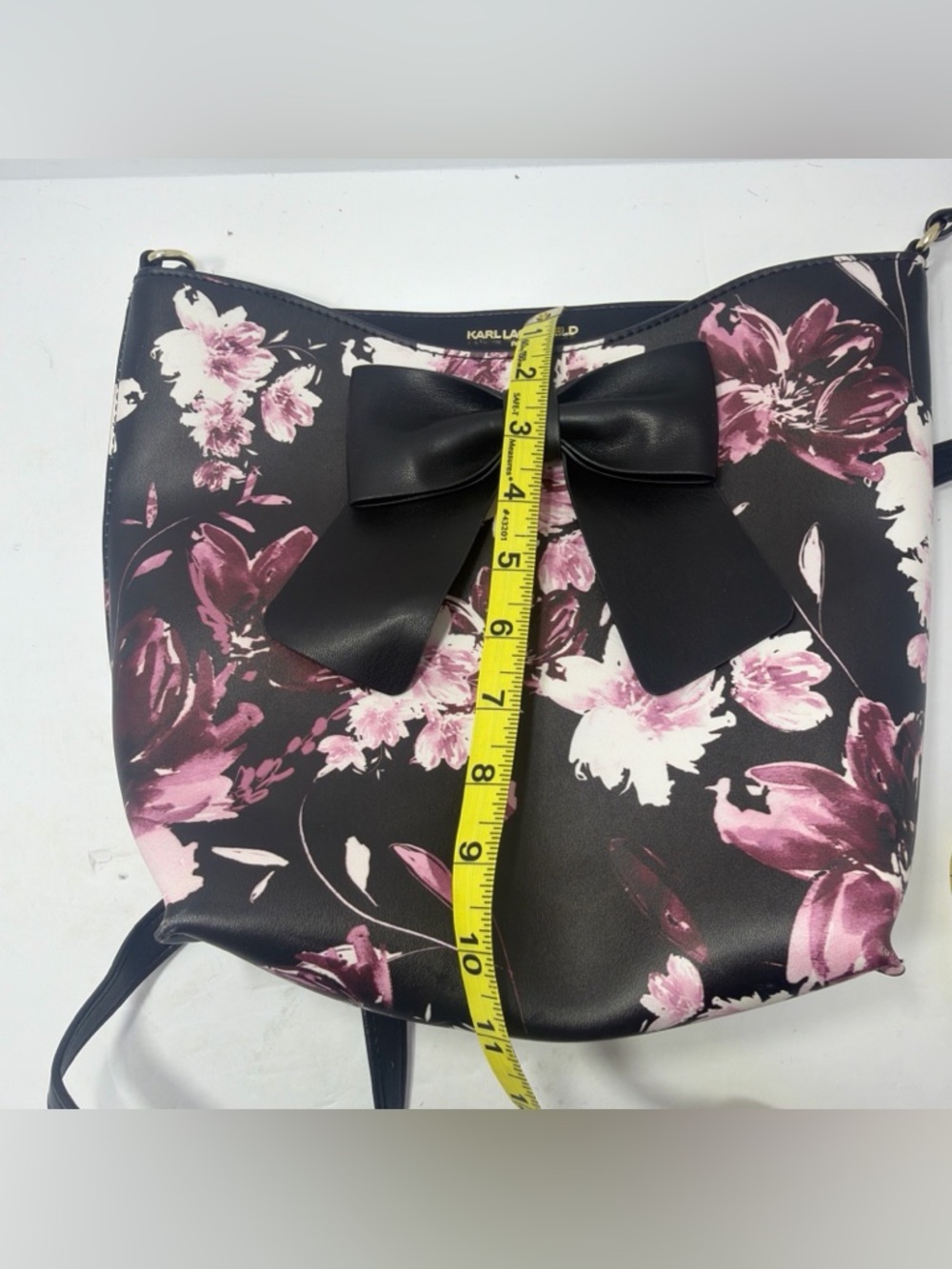 Karl Lagerfeld Paris Crossbody Black Pink Floral Berry Bag - Picture 5 of 7